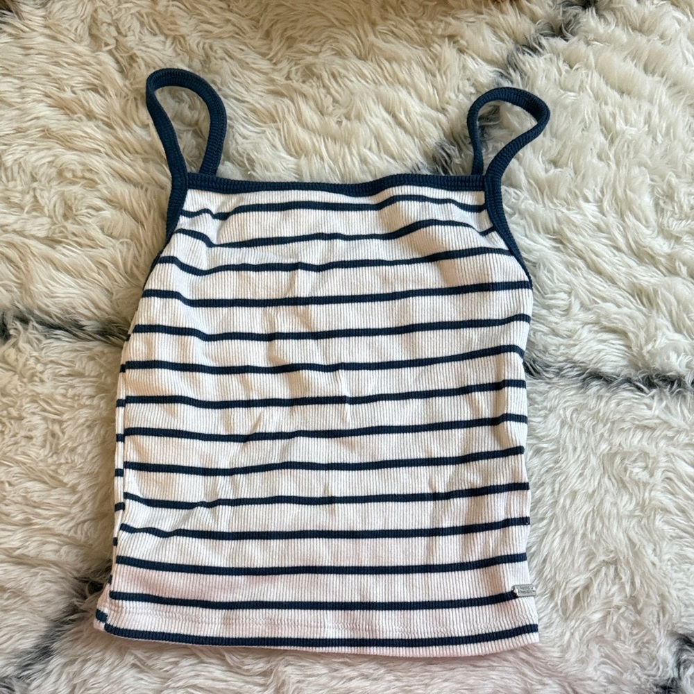 Pull&Bear Navy and White Striped Tank Top